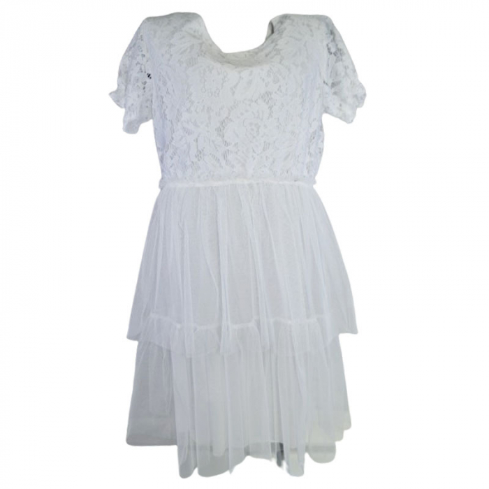 Rochie eleganta cu maneca scurta pentru fete Mini Junior R290524-13, Alb [2]