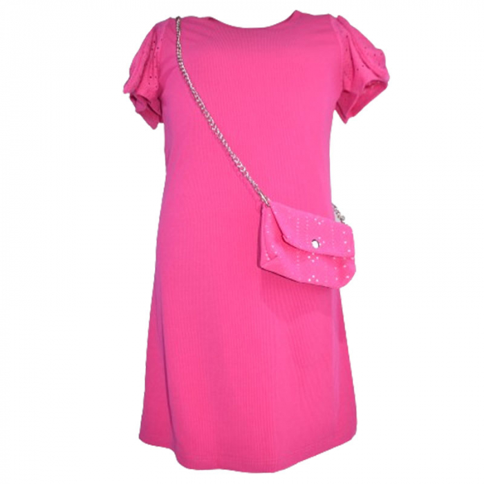Set rochie eleganta cu maneca scurta si geanta pentru fete Mini Junior R290524-3, Fucsia [1]