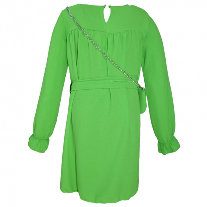 Set 2 piese rochie eleganta cu maneca lunga si geanta pentru fete BadGirl 270323-3, Verde [2]