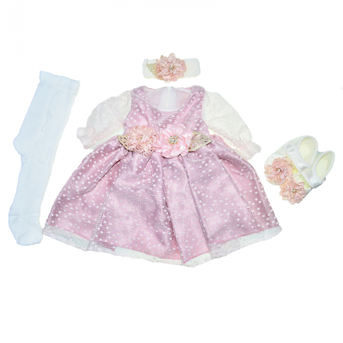 Set rochita pentru botez 4 piese Mini Junior RBTZ-2410, Roz - Copie [1]