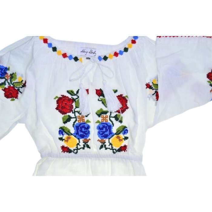 Rochie traditionala, cu maneca lunga, pentru fete, Mini Junior R1411-0, Alb [2]