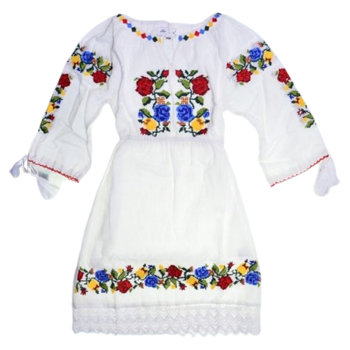 Rochie traditionala, cu maneca lunga, pentru fete, Mini Junior R1411-0, Alb [1]
