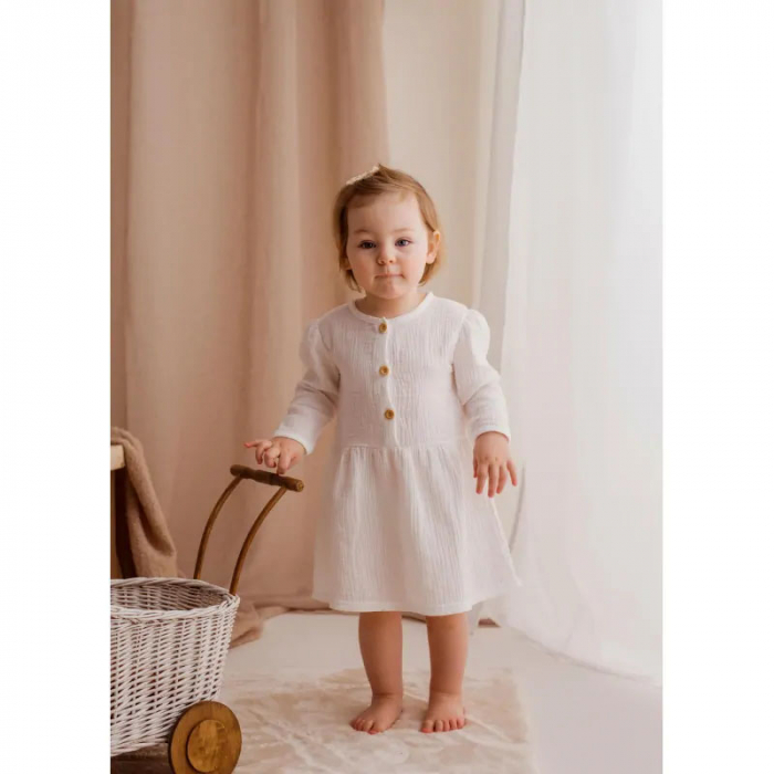 Rochita cu maneca lunga din muselina pentru fete Silky Koala 09-326, Alb [2]