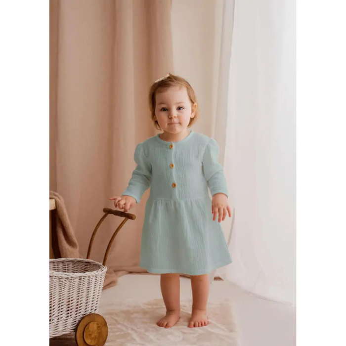 Rochita cu maneca lunga din muselina pentru fete Silky Koala 10-584, Turcoaz [2]