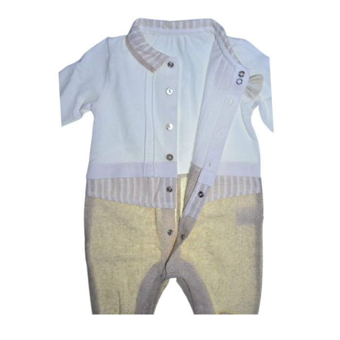 Salopeta cu papion, cu maneca lunga, pentru baieti, Mini Junior 5609C, Crem [2]