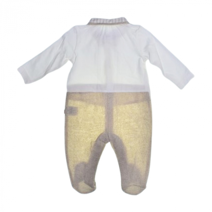 Salopeta cu papion, cu maneca lunga, pentru baieti, Mini Junior 5609C, Crem [3]