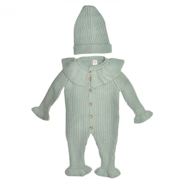 Compleu din 2 piese, salopeta si caciula, pentru fete, Mini Junior 4140V, Verde [1]