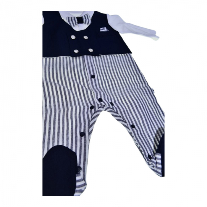 Salopeta cu papion, cu maneca lunga, pentru baieti, Mini Junior 3792B, Bleumarin [3]
