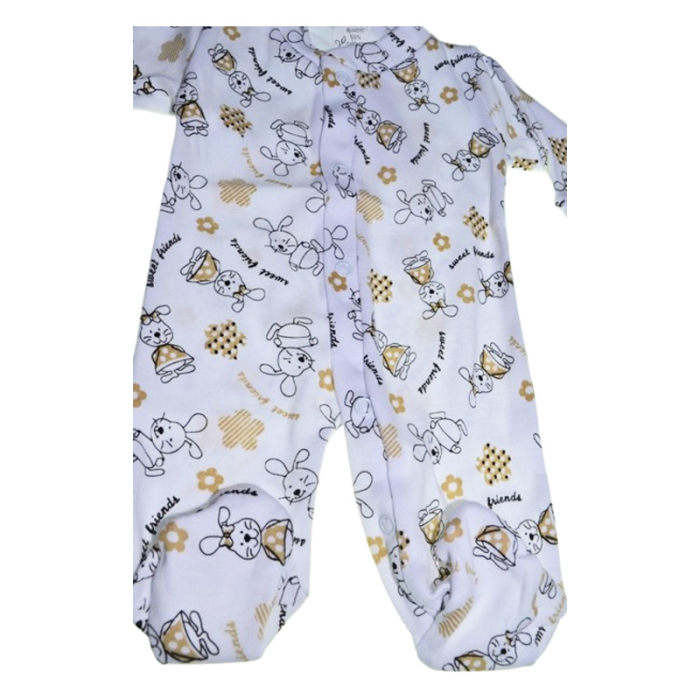 Salopeta din bumbac, cu maneca lunga, imprimeu cu iepurasi, pentru nou-nascut, Mini Junior S1711A-48, Alb [2]