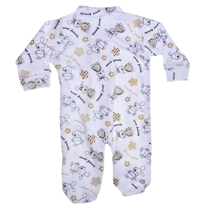 Salopeta din bumbac, cu maneca lunga, imprimeu cu iepurasi, pentru nou-nascut, Mini Junior S1711A-48, Alb [3]