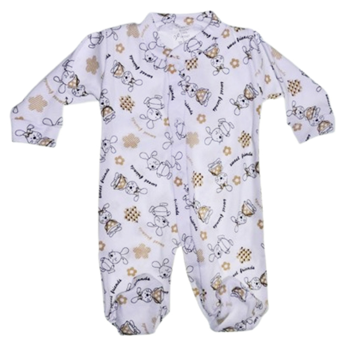 Salopeta din bumbac, cu maneca lunga, imprimeu cu iepurasi, pentru nou-nascut, Mini Junior S1711A-48, Alb [1]