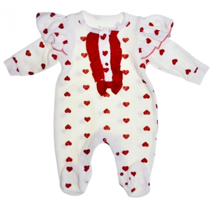 Salopeta din catifea, cu maneca lunga, pentru fete, Mini Junior 1100A, Alb [1]