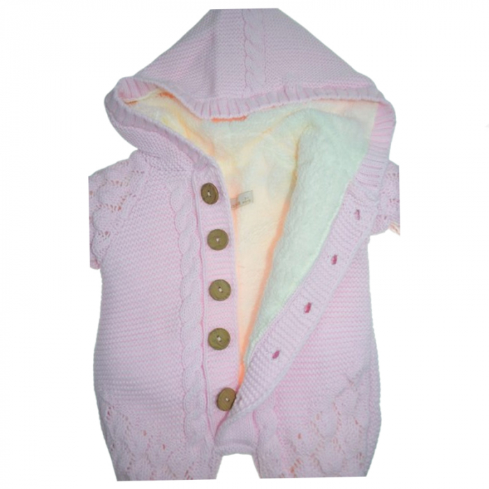 Salopeta din tricot imblanita cu gluga pentru fete Mini Junior SMJ-205, Roz [3]