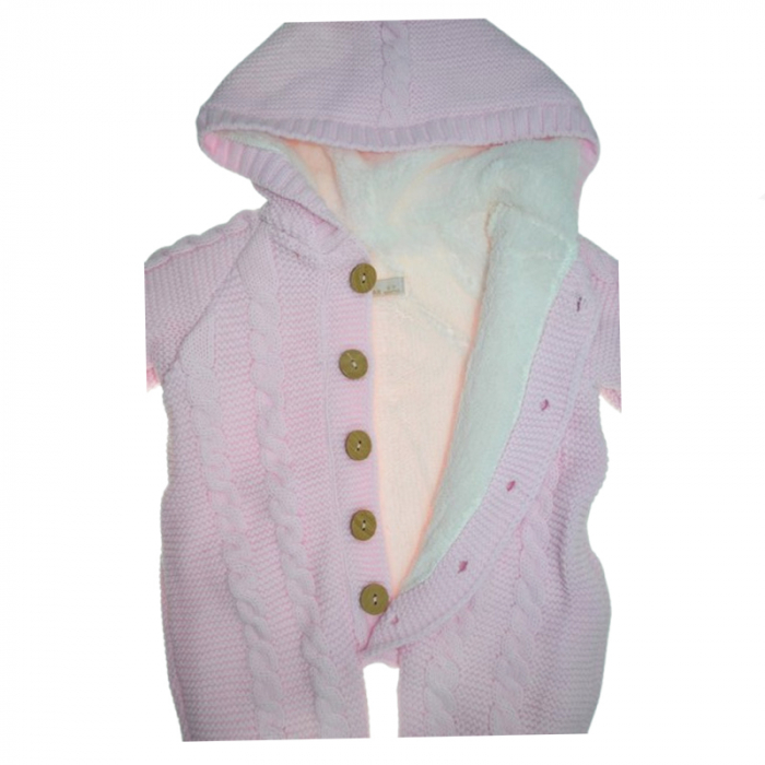Salopeta din tricot imblanita cu gluga pentru fete Mini Junior SMJ-207, Roz [3]