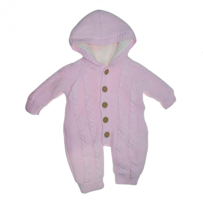 Salopeta din tricot imblanita cu gluga pentru fete Mini Junior SMJ-207, Roz [1]