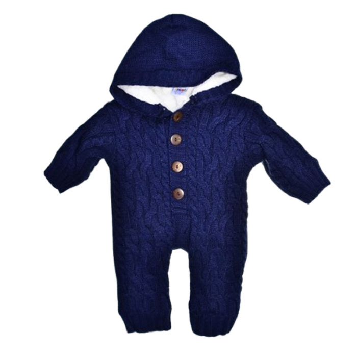 Salopeta pufoasa, cu maneca lunga si gluga, pentru baieti, Mini Junior SLP209B-56-62, Bleumarin [1]