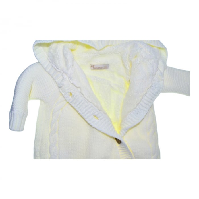 Salopeta pufoasa, cu maneca lunga si gluga, pentru fete, Mini Junior SLP209C, Crem [3]