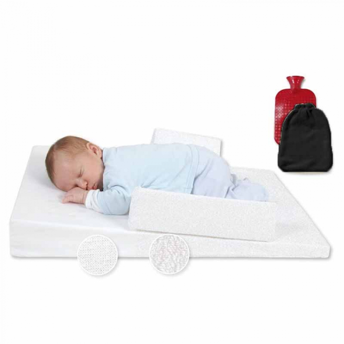Set 3 piese saltea care calmeaza simptomele colicilor cu o sticla de apa fierbinte si baveta 38 x 26 cm BabyMatex 030199, Alb [4]