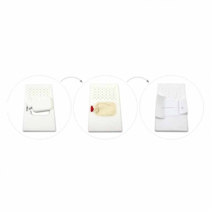 Set 3 piese saltea care calmeaza simptomele colicilor cu o sticla de apa fierbinte si baveta 38 x 26 cm BabyMatex 030199, Alb [6]
