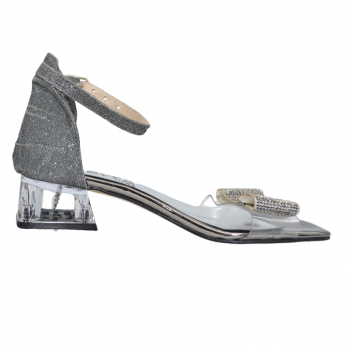 Sandale cu toc transparent pentru fete Mini Junior 260423NN-33, Argintiu [3]