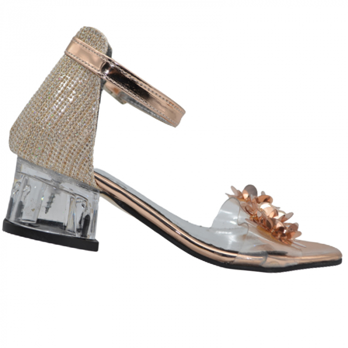 Sandale cu toc transparent pentru fete Mini Junior 2704231AU, Auriu [3]