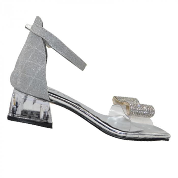 Sandale cu toc transparent pentru fete Mini Junior BB8392AR, Argintiu [3]