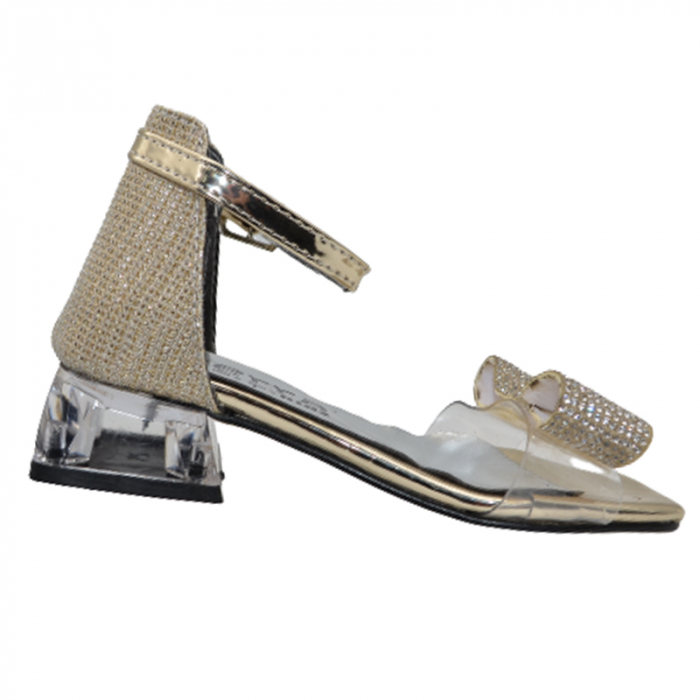Sandale cu toc transparent pentru fete Mini Junior BBB2901A, Auriu [3]