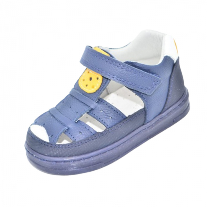 Sandale ortopedice din piele, cu talpa flexibila, pentru baieti Small Foot, SB1908A4, Albastru inchis [1]