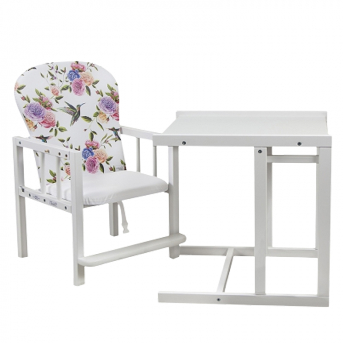 Scaun de luat masa 2 in 1 pentru copii Drewex Antos Flores 004969, Alb [3]