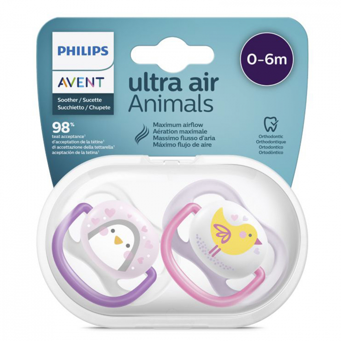 Set 2 suzete ortodontice din silicon 0-6 luni Philips Avent Ultra Air Animals SCF080/06 [2]