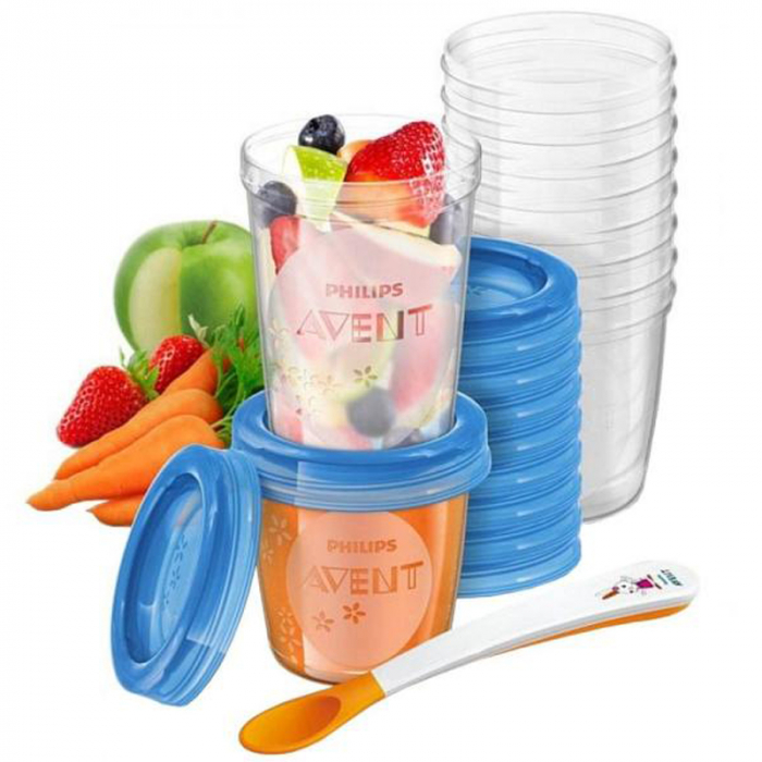 Set 20 recipiente pentru stocarea laptelui 180 ml si  240 ml 6+ luni Philips Avent SCF721/20, Albastru [5]