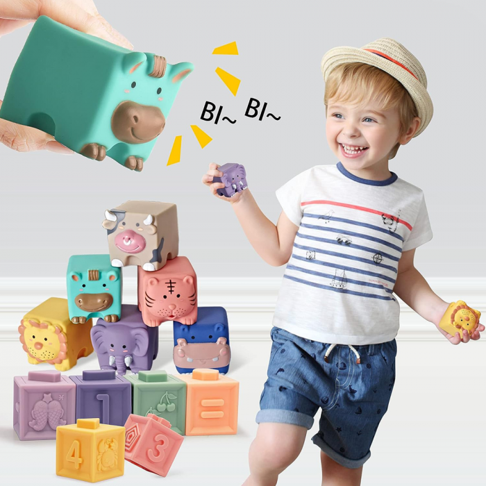 Set 12 cuburi moi cu margini rotunjite, Animale, Cifre, Multimi si Texturi 3D, EB1025 [2]