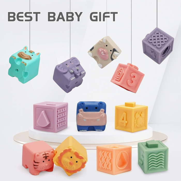 Set 12 cuburi moi cu margini rotunjite, Animale, Cifre, Multimi si Texturi 3D, EB1025 [3]