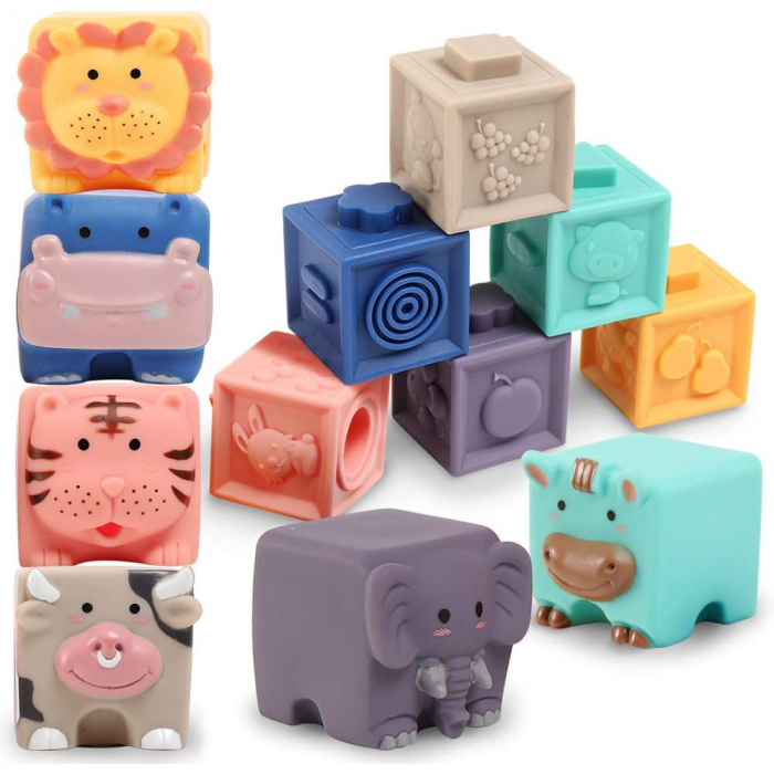 Set 12 cuburi moi cu margini rotunjite, Animale, Cifre, Multimi si Texturi 3D, EB1025 [4]
