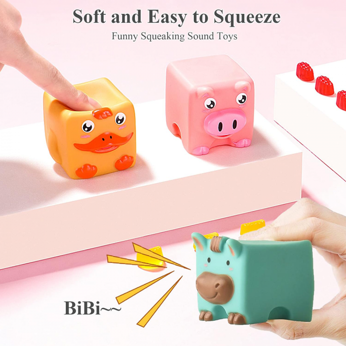 Set 12 cuburi moi cu margini rotunjite pentru bebelusi, Animale 3D, 6 luni+, EB1027 [4]