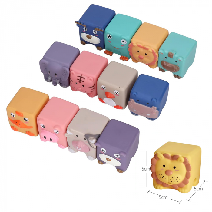 Set 12 cuburi moi cu margini rotunjite pentru bebelusi, Animale 3D, 6 luni+, EB1027 [5]