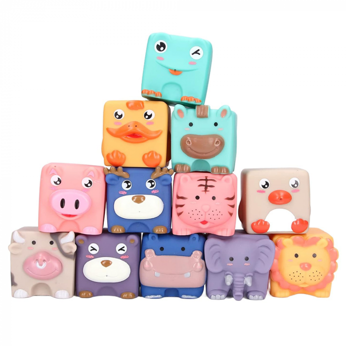 Set 12 cuburi moi cu margini rotunjite pentru bebelusi, Animale 3D, 6 luni+, EB1027 [2]