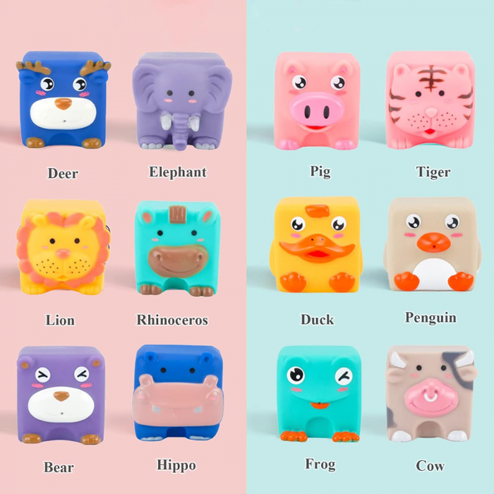 Set 12 cuburi moi cu margini rotunjite pentru bebelusi, Animale 3D, 6 luni+, EB1027 [3]