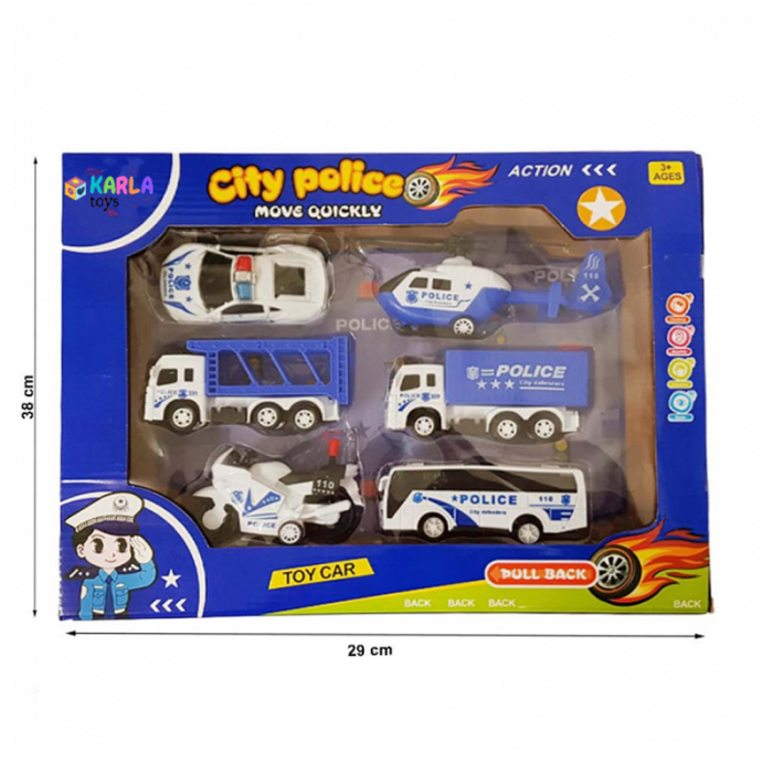 Set 6 masinute de politie Pull Back RCO BL251, Albastru [3]