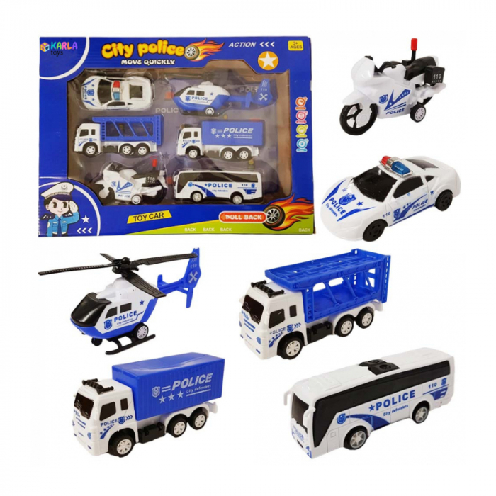 Set 6 masinute de politie Pull Back RCO BL251, Albastru [2]