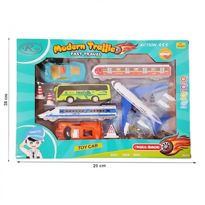 Set 13 piese trafic modern cu vehicule RCO BL2520, Multicolor [2]