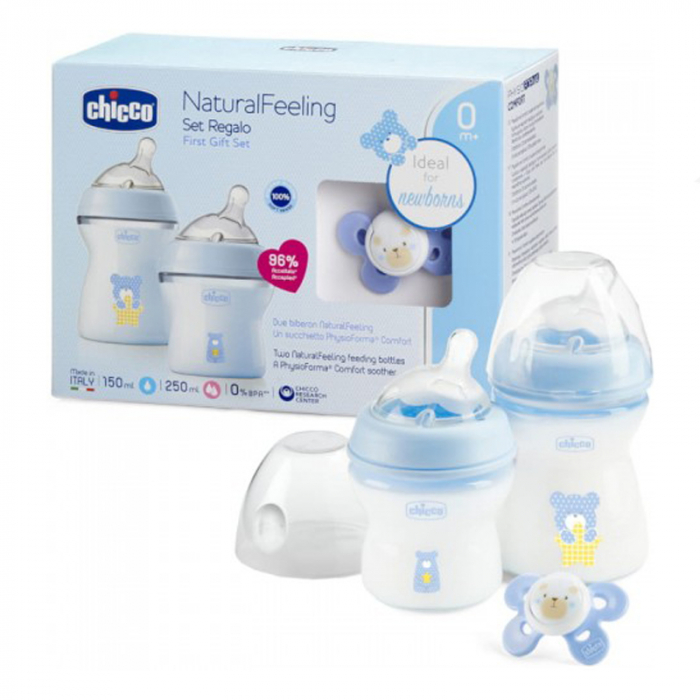 Set 2 biberoane si 1 suzeta Chicco Natural Feeling 153688, Albastru [2]