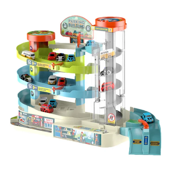 Set 2 in 1, pista cu rampa si parcare pentru masini, cu lift electric si cu volan interactiv, RCO WP8008, Multicolor [4]