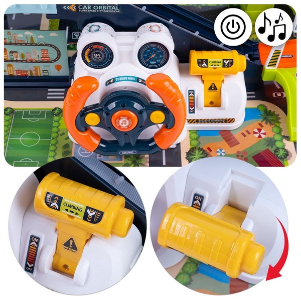 Set 2 in 1, pista cu rampa si parcare pentru masini, cu lift electric si cu volan interactiv, RCO WP8008, Multicolor [9]