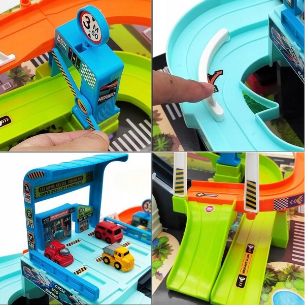 Set 2 in 1, pista cu rampa si parcare pentru masini, cu lift electric si cu volan interactiv, RCO WP8008, Multicolor [11]