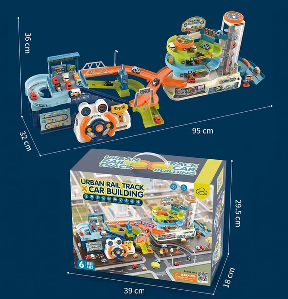 Set 2 in 1, pista cu rampa si parcare pentru masini, cu lift electric si cu volan interactiv, RCO WP8008, Multicolor [12]