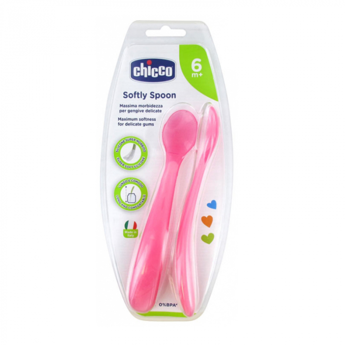 Set 2 lingurite din silicon 6 luni+ Chicco Softly Spoon 061846 [2]