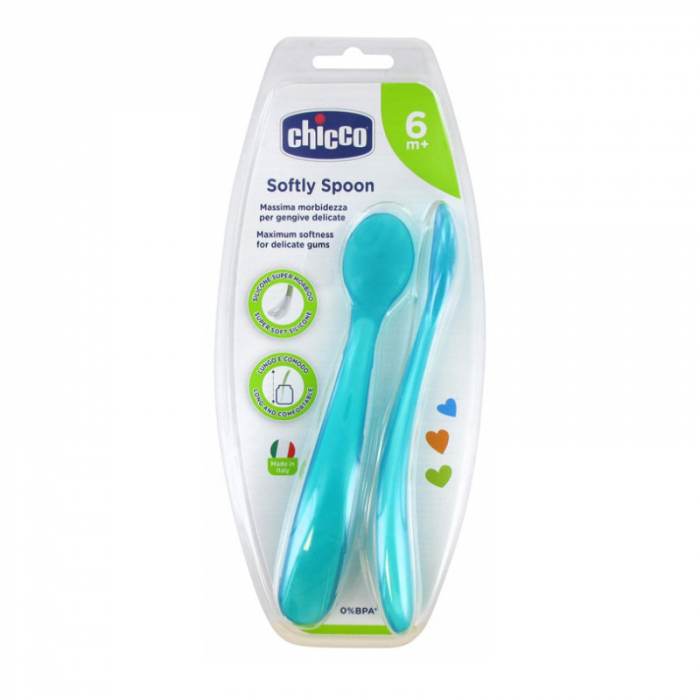 Set 2 lingurite din silicon 6 luni+ Chicco Softly Spoon 061853 [2]