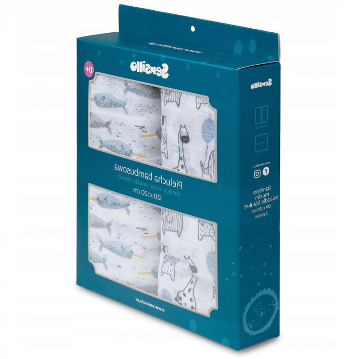 Set 2 paturici muselina din bambus si bumbac pentru bebelusi 120 x 120 cm Sensillo SILLO-0801, Multicolor [2]