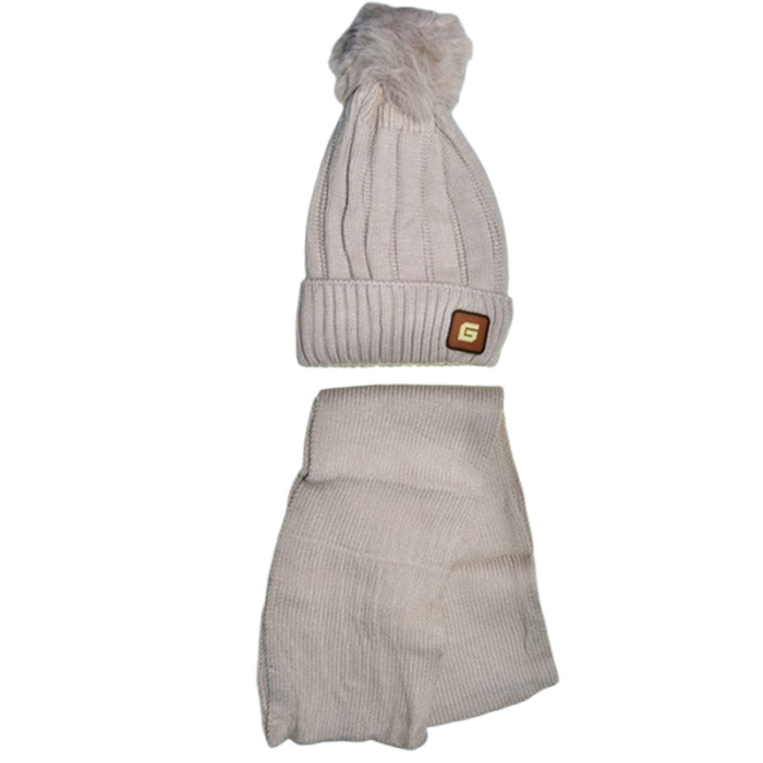 Set 2 piese, caciula groasa si fular, pentru baieti, Mini Junior CF1511B-48, Bej [1]